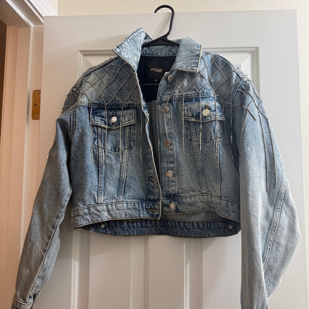Maje Crystal-Embellished Denim Jacket